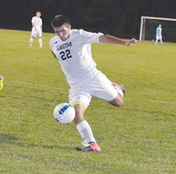 Georgetown sophomore Cameron Brookbank fires off a hard shot in the G-Men’s Oct. 4 win over Clermont Northeastern.