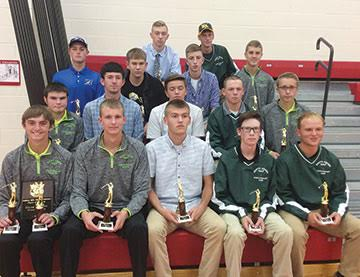 Earning All-SHAC awards in high school boys golf this fall were, front row, from the left, Elijah McCarty (West Union), Craig Horton (West Union), Logan Hayslip (Manchester), Noah Lung (North Adams), and Patrick England (North Adams); second row, Jacob Pell (West Union), Dylan Phillips (Ripley), Jordan Johnson (Eastern), Bryant Lung (North Adams), and Tyler Fowler (West Union); third row, Brian Dunn (Ripley), Scottie Ott (Ripley), Dylan Colvin (Manchester), and Eli Fuller (West Union); back row, Eric McLaughlin (Lynchburg-Clay) and Colt Shoemaker (North Adams).