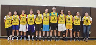 The Western Brown Lady Broncos are in search of an SBAAC American Division title after finishing as league runner-up last season. From the left are Amanda Woodyard, Emily Cooper, Maddy Whisman, Cana Kleemeyer, Tessa Pinkerton, Rylie Young, Taylor Barthel, Kaitlyn Huseman, Bailie Darnall, Gracie Fischer, and Courtney Crisp.