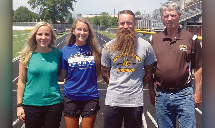 Sophia Leto will be traveling to Australia to compete in the 20th Annual Down Under Cross Country Meet. From the left, are Western Brown High School girls track and field coach Bri Houchens, Sophia Leto, Western Brown High School boys track and field coach Chad Sexton, and Western Brown High School cross country coach Jim Neu.