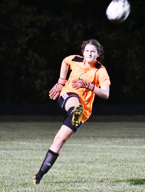 <p>Georgetown goalkeeper Erin Stansberry recorded 15 saves against Williamsburg. Photo by Garth Shanklin.</p>