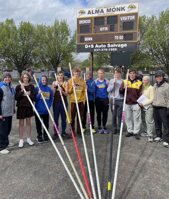 129577236_web1_Brown-Clermont_track_Cunninghams
The Cunningham family was well-represented April 17 at the Western Brown Invitational track and field meet. Pictured left to right: Liz Cunningham-Benjamin, Clermont Northeastern coach; Liam Cunningham, seventh-grader at Mt. Orab Middle School; Kruse Cunningham, seventh-grader, Clermont Northeastern; Gabe Cunningham, seventh-grader, Hamersville; Camdyn Cunningham, junior, Western Brown; AJ Cunningham, ninth-grader, Clermont Northeastern; Kenny Heflin, ninth-grader, Clermont Northeastern (his mother is a Cunningham); Jack Cunningham, ninth-grader, Western Brown; Corbyn Cunningham, senior, Western Brown; and Martha and Greg Cunningham, officials at track and field meets in Clermont and Brown counties. Photo courtesy of Liz Benjamin