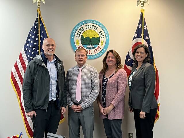 On May 1, the Board of Adams County Commissioners proclaimed May as Mental Health Awareness Month. From the left: Alan Bird, CEO of ACRMC; Kelly Jones, County Commissioner; Kelle Winkle, MSN, RN, Program Director of SLS; and Barbara Moore, County Commissioner, after the reading of the proclamation.