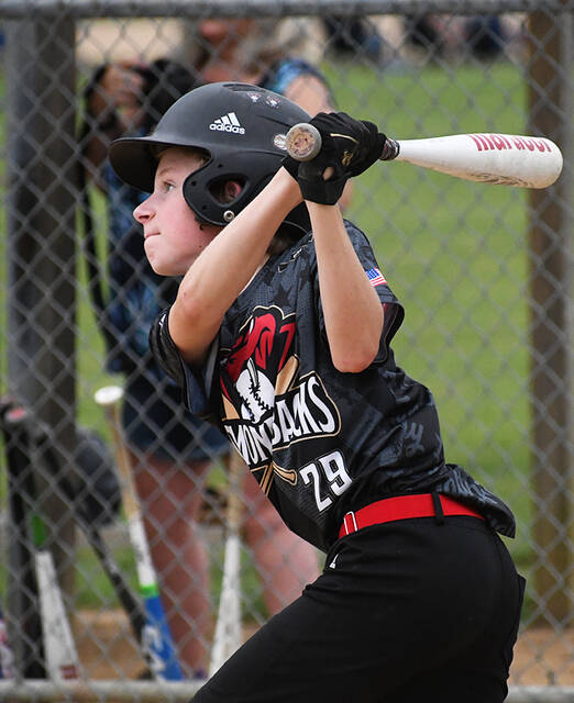 129783189_web1_Batter
Avram Holden of the Mt. Orab Diamondbacks watches the flight of the ball during an at-bat June 29, 2023, in an East Region Knothole Baseball Class B Senior playoff game at Finley Ray Park in Milford.