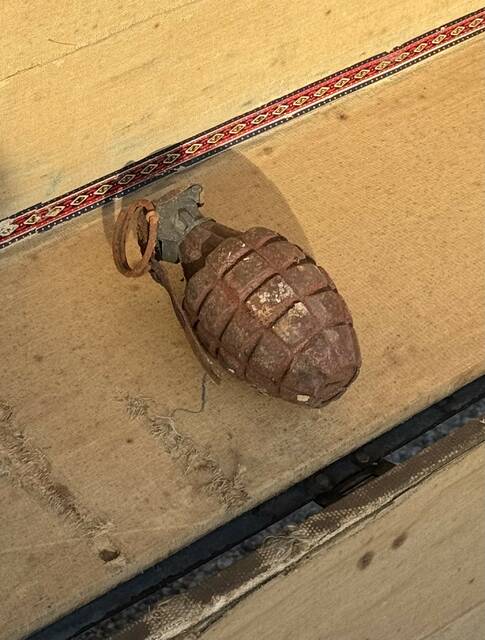 130244638_web1_IMG_1005
A grenade was found while unpacking an old trunk donated to the Lighthouse Thrift Store in Georgetown on Dec. 15. Photo provided