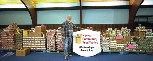 130316977_web1_Ripley-Food-Pantry
The new Ripley Community Food Pantry is open every Wednesday, except the third Wednesday of the month, from 9 a.m. - 12 p.m. and is located at the historic Ripley Memorial Masonic Temple located at 211 North Second Street in downtown Ripley. Pictured is Ripley Community Food Pantry Director Chuck Reeves, pastor of the Centenary Methodist Church in Ripley. Photo by Wade Linville